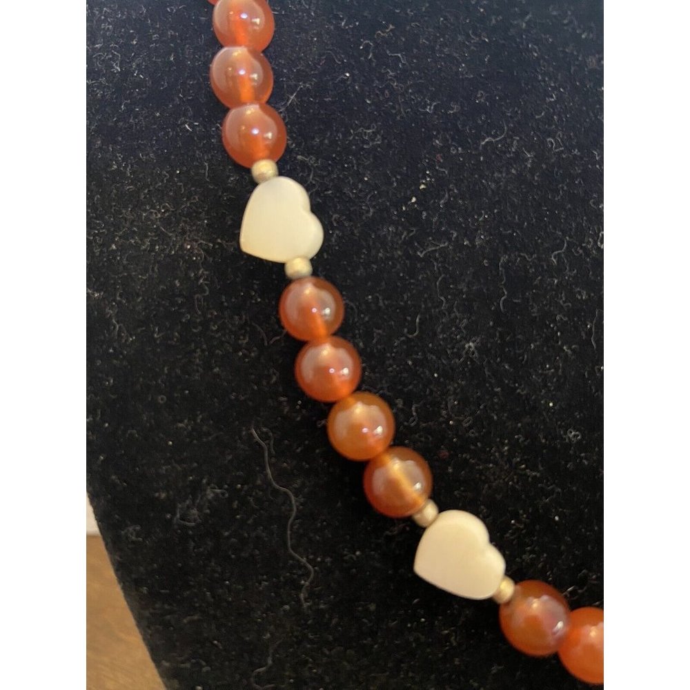 16" orange/brown beads with shell hearts necklace - Picture 4 of 5